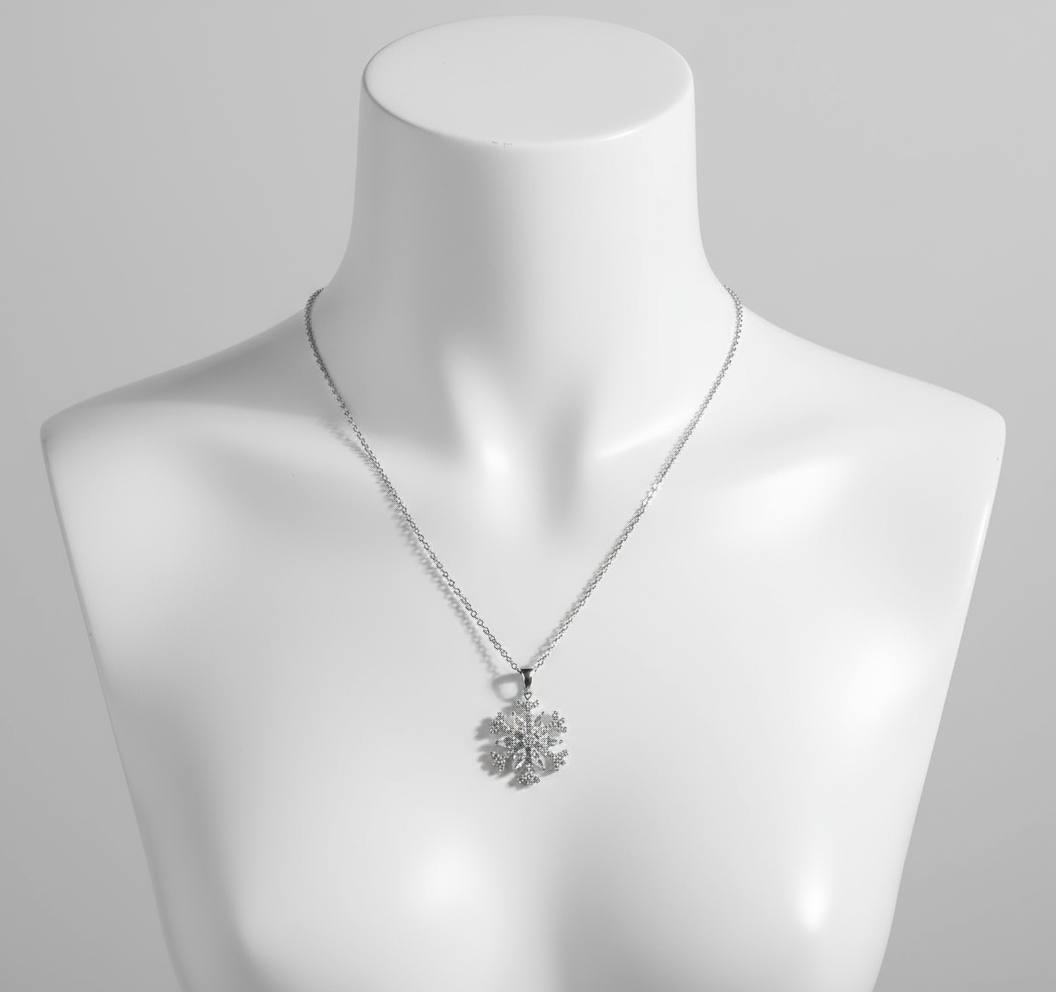 Zirkon İkili Görünüm Kar Tanesi Kolye