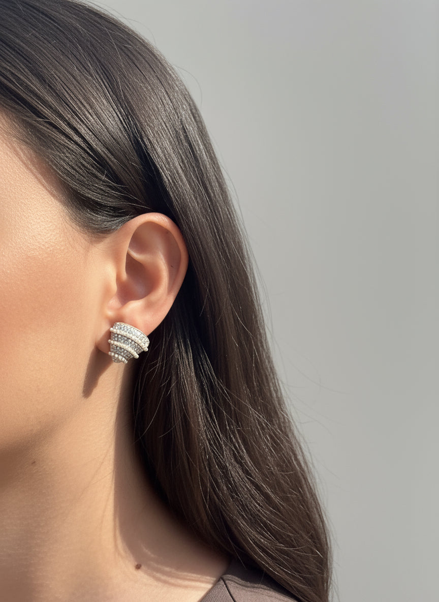 İnci ve Zirkon Taş Sıralı Küpe