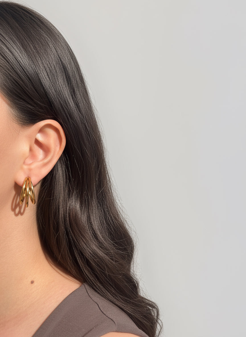 Vintage Gold Üç Sıra Halka Küpe