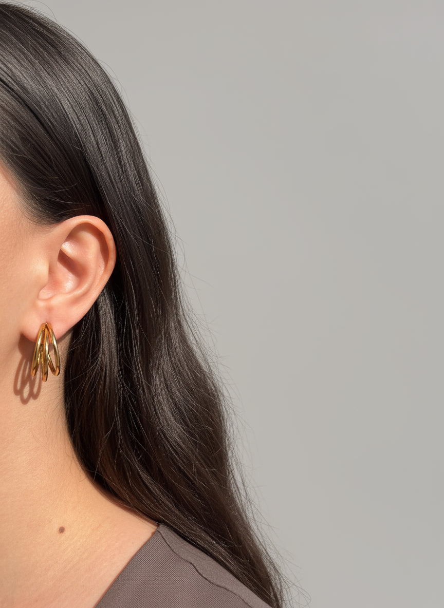 Vintage Gold Üç Sıra Halka Küpe