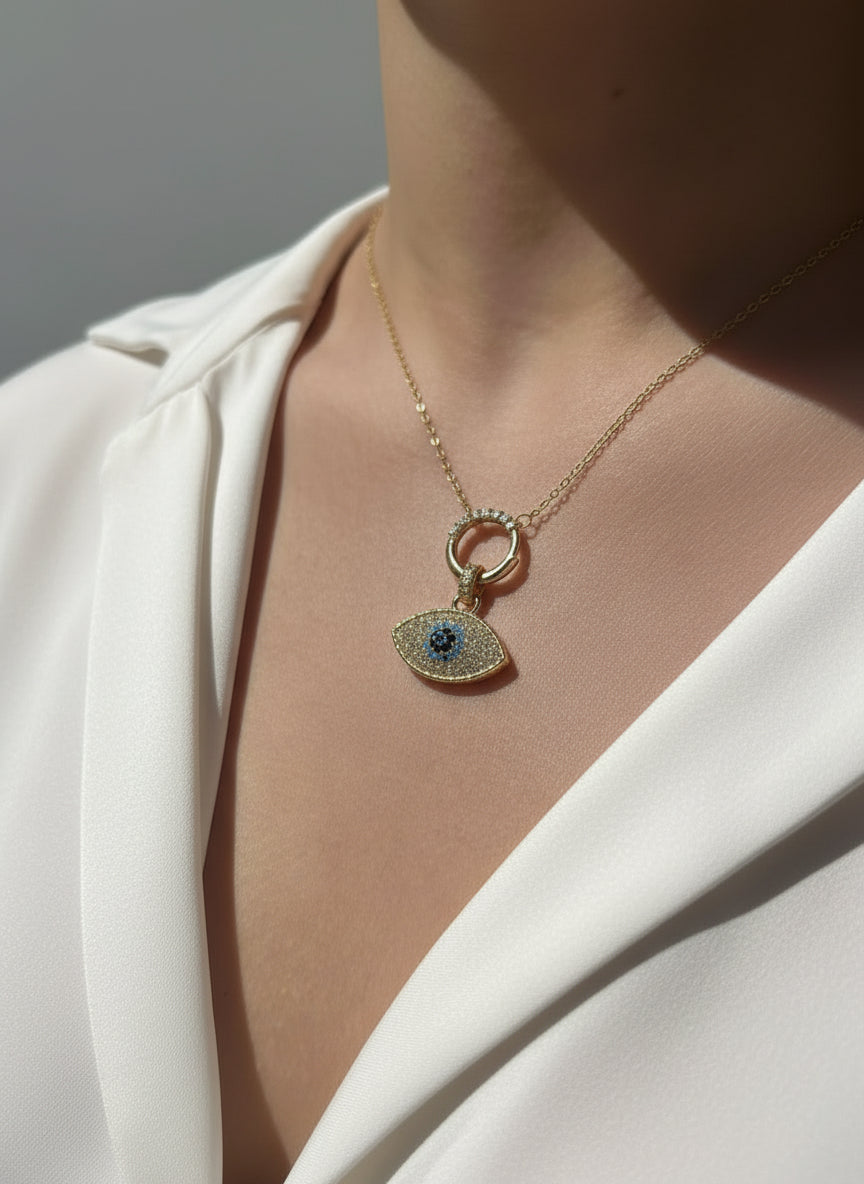 Zirkon Taşlı Göz Kolye