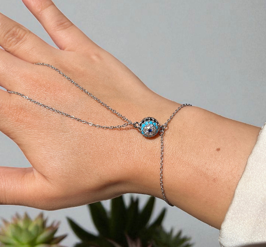 Paslanmaz Çelik Gümüş Renk Nazar Boncuklu Şahmeran Bileklik