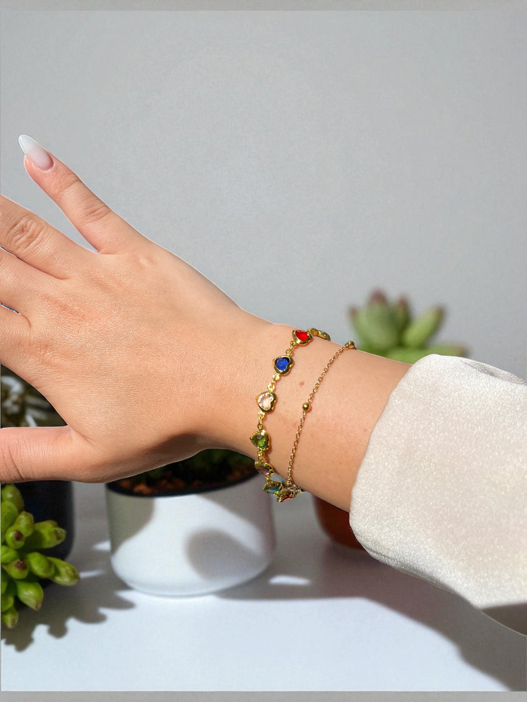 Renkli Kalpli İkili Zarif Bileklik