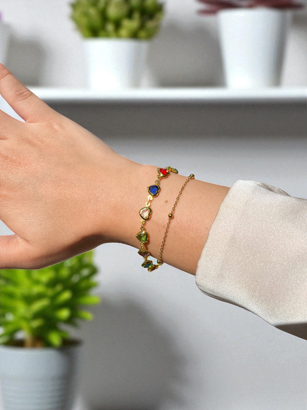 Renkli Kalpli İkili Zarif Bileklik