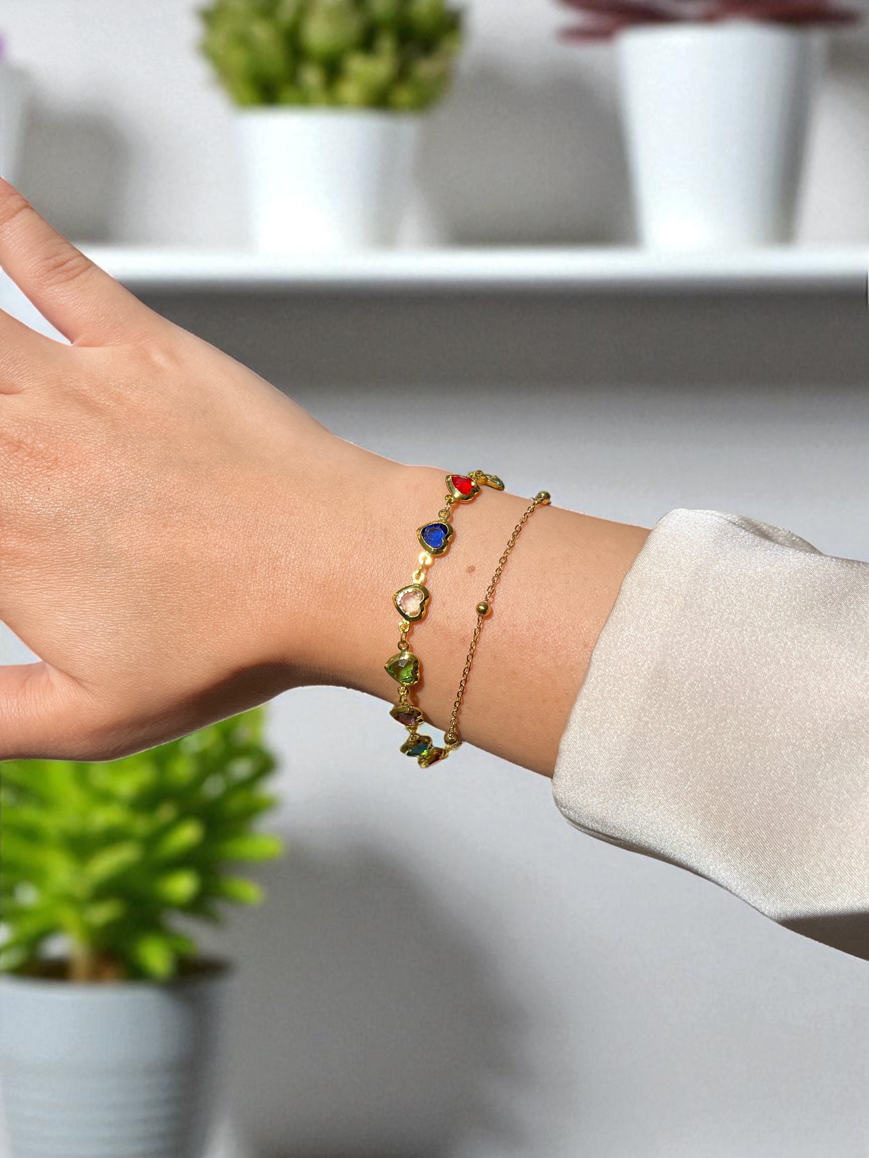 Renkli Kalpli İkili Zarif Bileklik