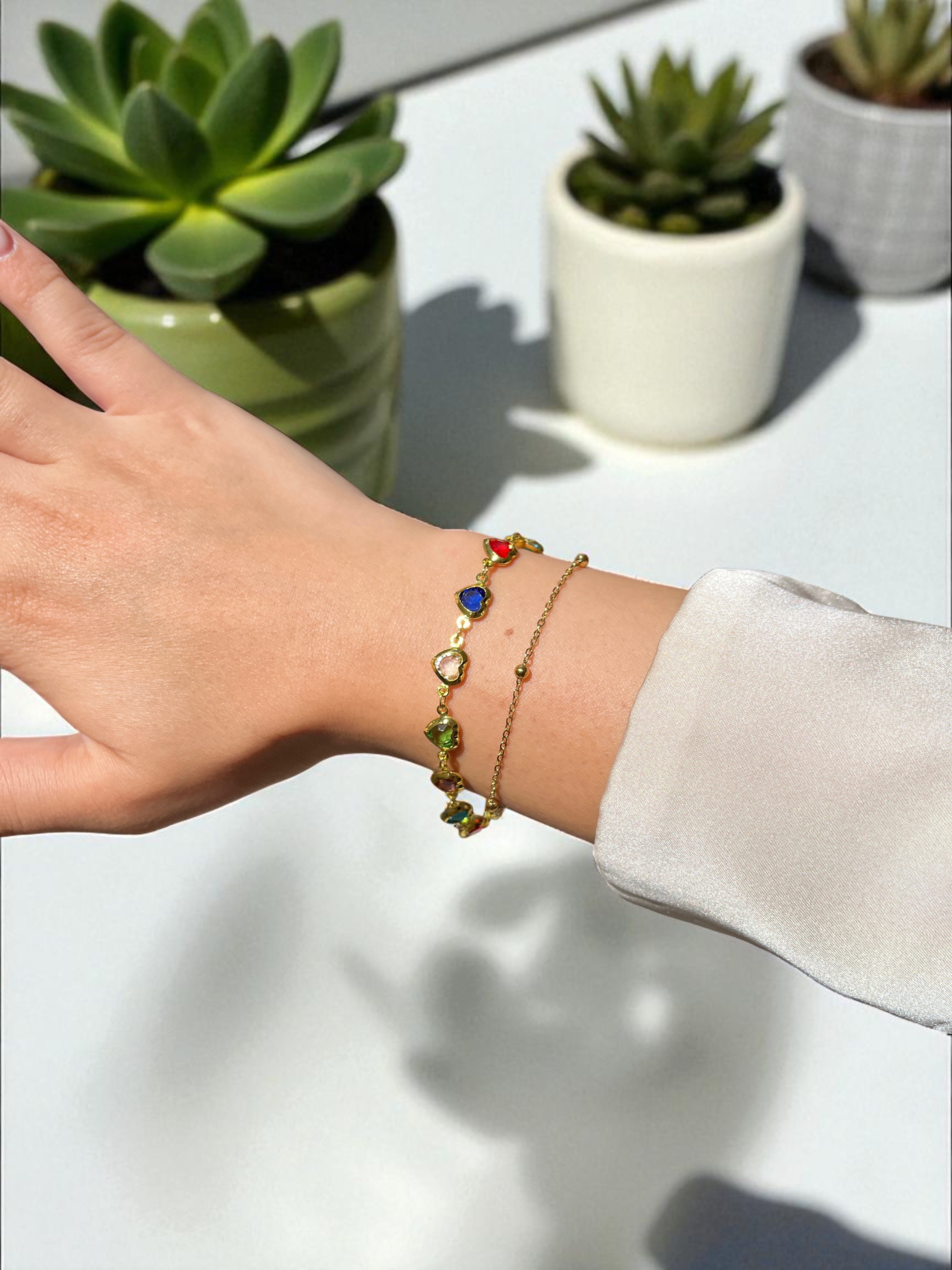 Renkli Kalpli İkili Zarif Bileklik