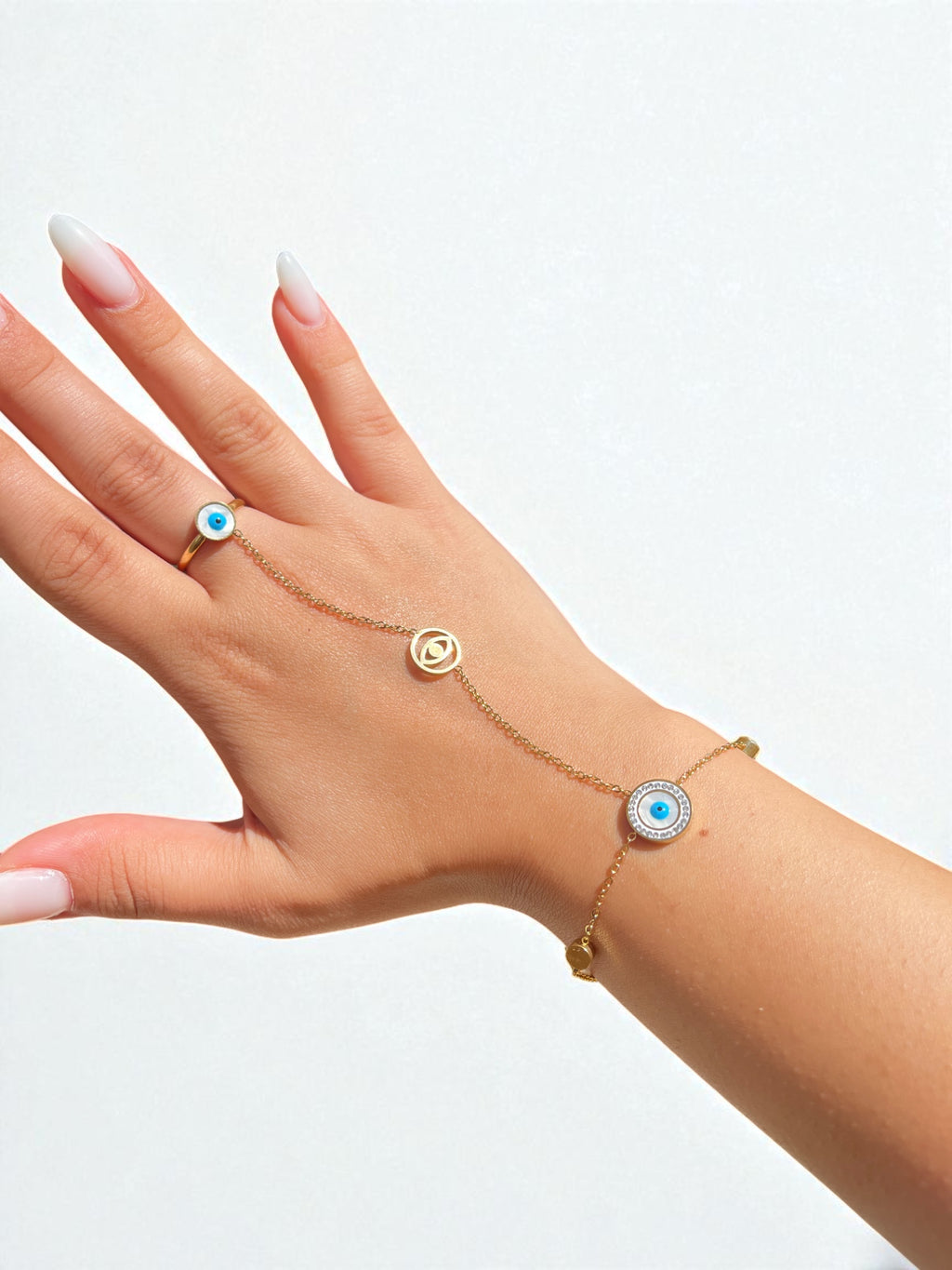 Çelik Yüzüklü Nazar Boncuğu Detaylı Şahmeran