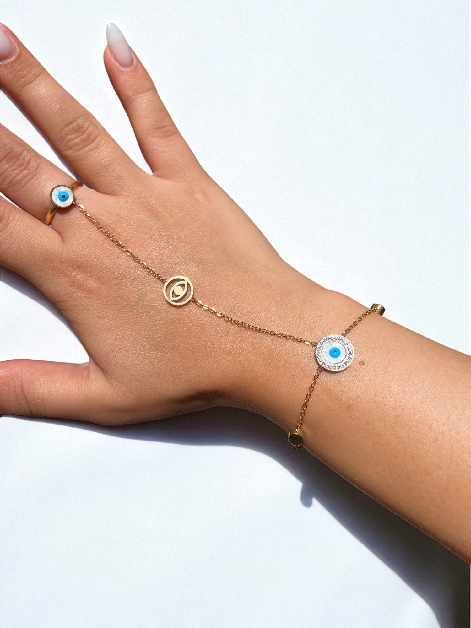 Çelik Yüzüklü Nazar Boncuğu Detaylı Şahmeran