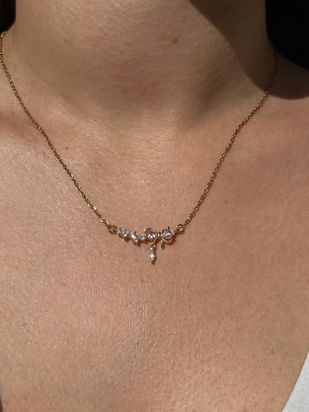 Zirkon Taşlı Kurdele Tasarım Kolye