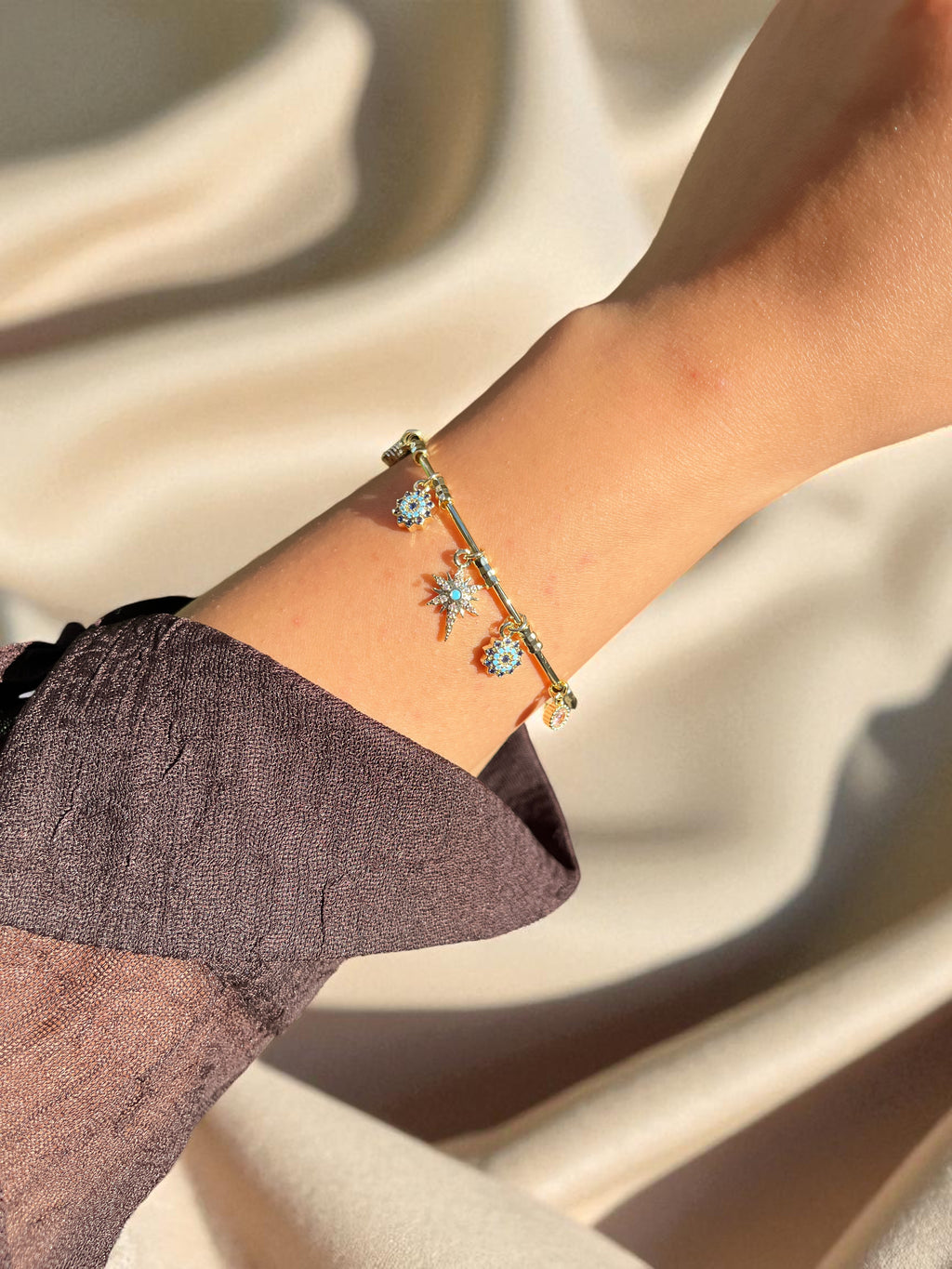 Gold Nazar Boncuklu Bilezik Kelepçe