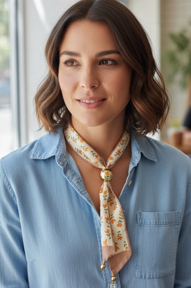 Ayarlanabilir Gold Detaylı Turuncu Kahve Fular