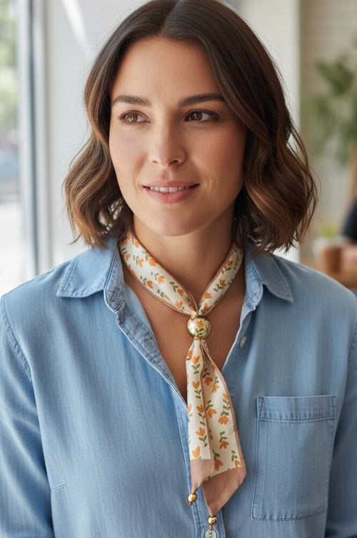 Ayarlanabilir Gold Detaylı Turuncu Kahve Fular