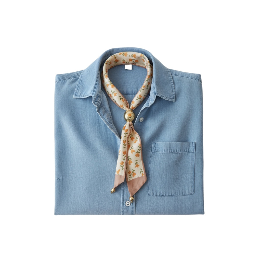 Ayarlanabilir Gold Detaylı Turuncu Kahve Fular