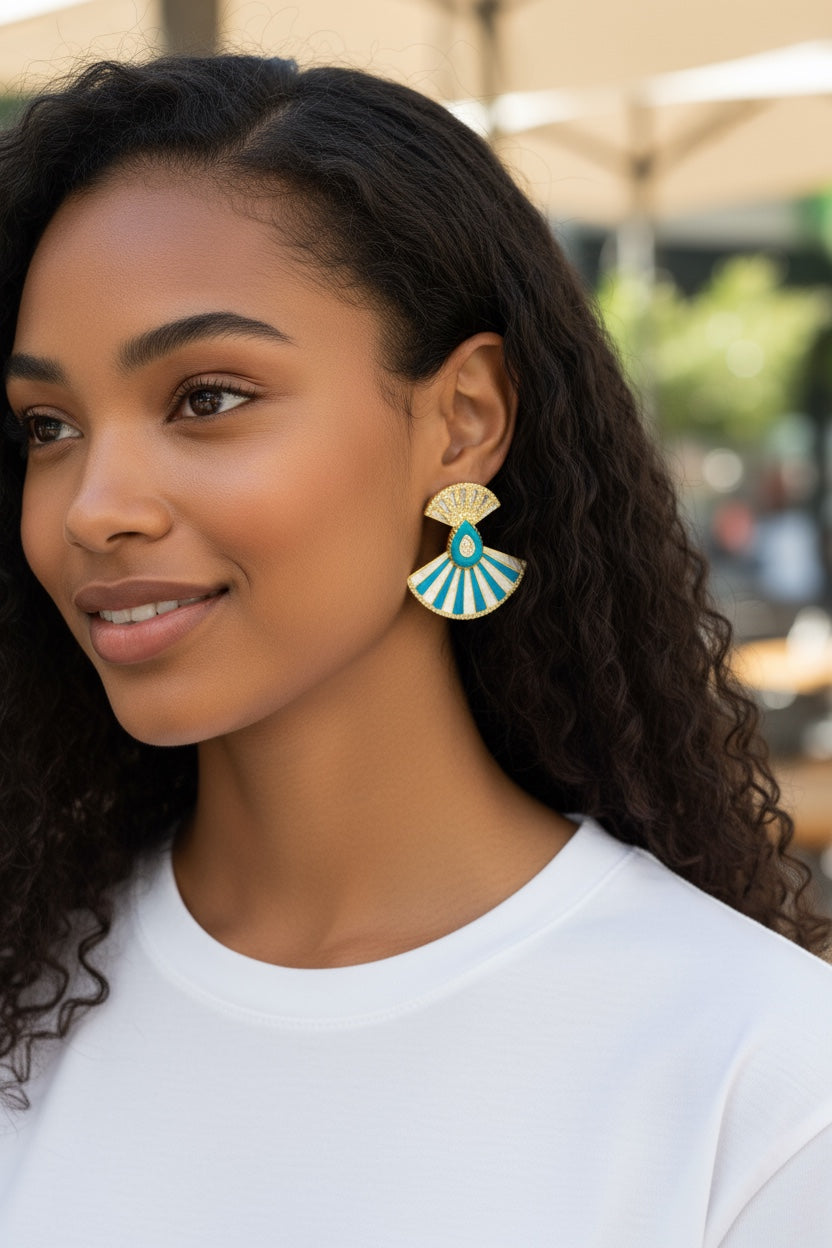 Yelpaze Formlu Zirkon Taşlı Küpe