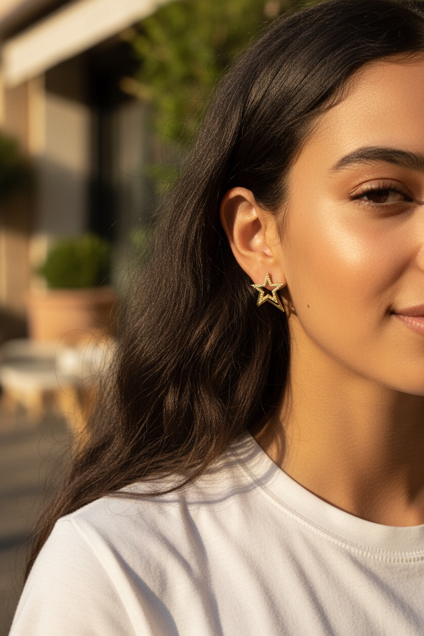 Özel Seri Üç Boyutlu Taşlı Yıldız Küpe