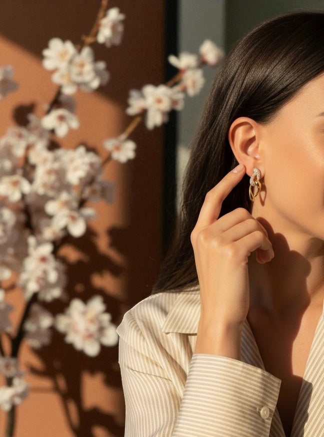 Özel Seri Zirkon Taşlı Zincir Model Minimal Küpe